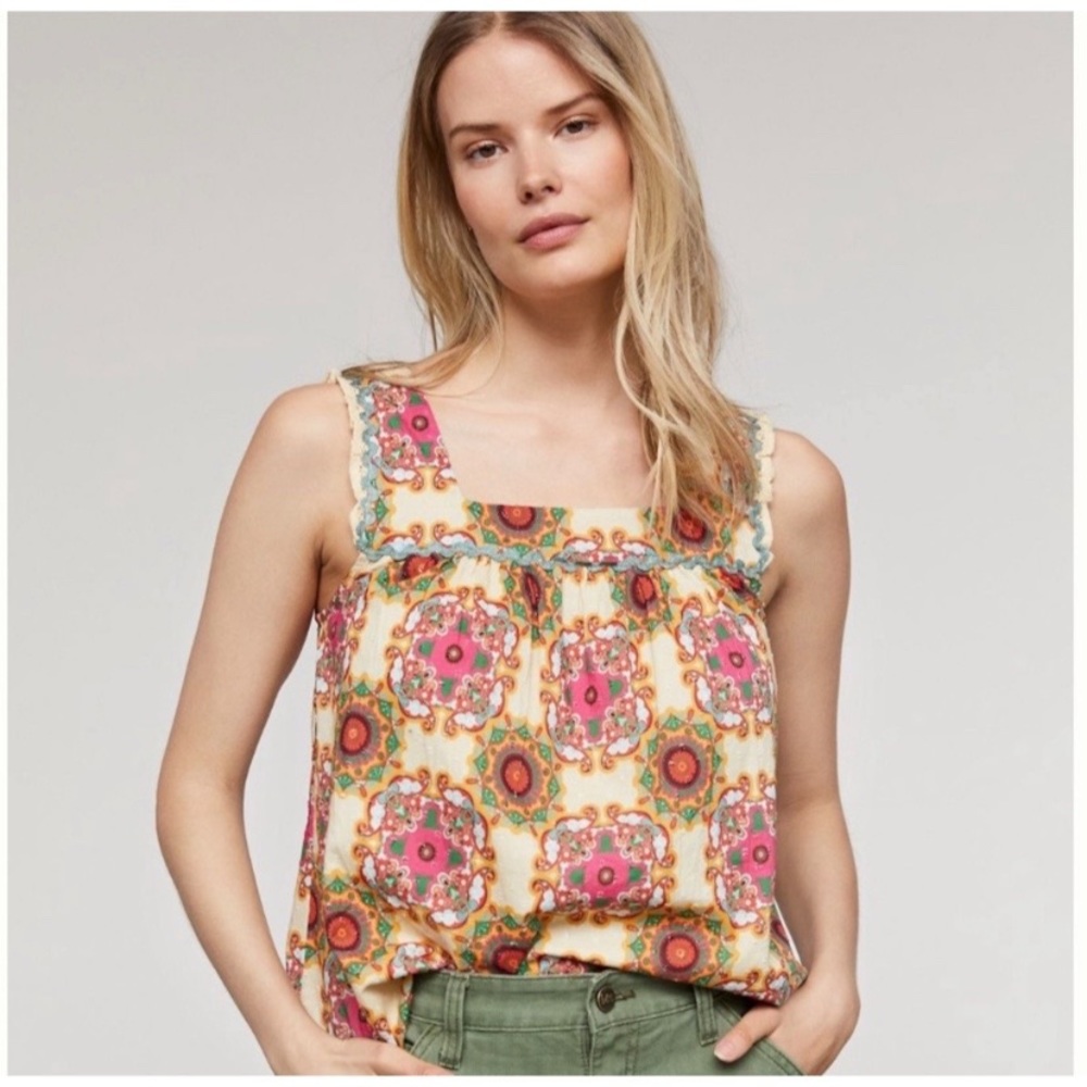 Anthropologie Let Me Be Abstract Ruffled Tank Size 8